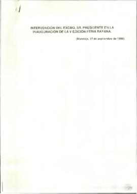 Discurso de RODRÍGUEZ IBARRA, Juan Carlos, con motivo de la inauguración de V Edición Feria Rayana.