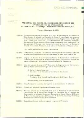 Programa cronológico de RODRÍGUEZ IBARRA, Juan Carlos, con motivo del I Encuentro de Empresarios ...