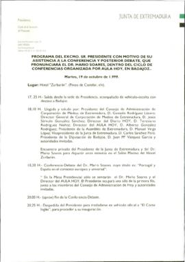 Programa cronológico de RODRÍGUEZ IBARRA, Juan Carlos, con motivo de la conferencia de NOBRE LOPE...
