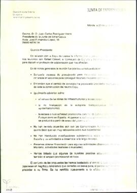 Carta de ALVARADO CORRALES, Eduardo, para RODRÍGUEZ IBARRA, Juan Carlos, cuyo asunto trata de la ...