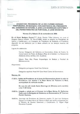 Programa cronológico de RODRÍGUEZ IBARRA, Juan Carlos, con motivo de la XXII Cumbre Hispano-Lusa ...