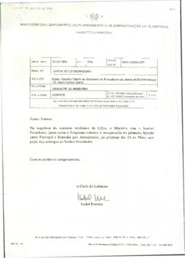 Fax de PATRÍCIO, Isabel, para la JUNTA DE EXTREMADURA y en copia con RODRÍGUEZ IBARRA, Juan Carlo...
