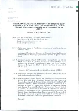 Programa cronológico de RODRÍGUEZ IBARRA, Juan Carlos, con motivo de su asistencia al Almuerzo-Co...