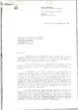 Carta de ZABALZA MARTÍ, Antonio, para ROPERO MANCERA, Ramón, cuyo asunto trata de las actuaciones...
