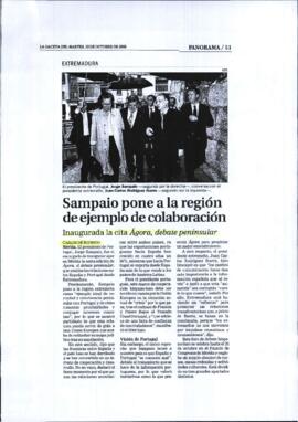 Artículo de prensa, realizado por DE RODRIGO, Carlos, con titular "Sampaio pone a la región ...