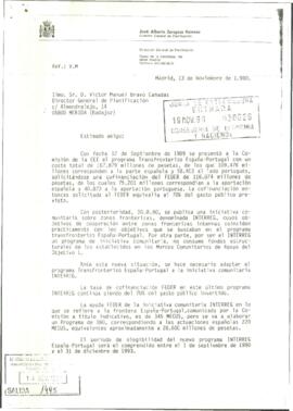 Carta de ZARAGOZA RAMEAU, José Alberto para BRAVO CAÑADAS, Víctor Manuel, cuyo asunto trata de la...