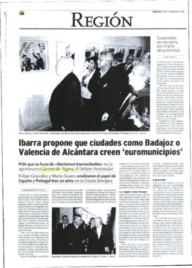 Artículo de prensa, realizado por MATEOS, Claudio con titular "Ibarra propone que ciudades c...