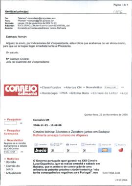 Correo electrónico de COLLADO, María del Carmen, para BOLAÑOS EXPÓSITO, Román, cuyo asunto trata ...