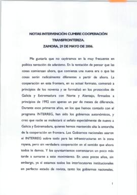 Notas de RODRÍGUEZ IBARRA, Juan Carlos, con motivo de su intervención en la Cumbre Cooperación Tr...