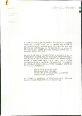 Nota para RODRÍGUEZ IBARRA, Juan Carlos, Sobre el cambio cedido y producido por parte de la Presi...