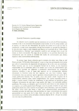 Carta de RODRÍGUEZ IBARRA, Juan Carlos para FIGUEIREDO, Carlos cuyo asunto trata sobre el inciden...