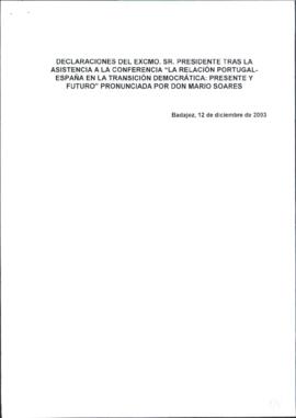 Nota sobre declaraciones de RODRÍGUEZ IBARRA, Juan Carlos tras la asistencia a la conferencia pro...