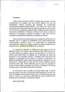 Carta de SÁNCHEZ AMOR, José Ignacio para RODRÍGUEZ IBARRA, Juan Carlos, cuyo asunto trata sobre l...