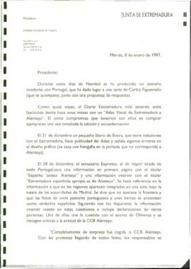 Carta de SÁNCHEZ AMOR, Ignacio para RODRÍGUEZ IBARRA, Juan Carlos cuyo asunto trata sobre la prob...