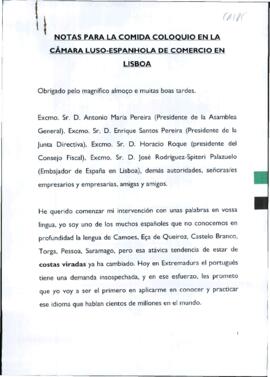 Notas de MOLINA ARQUEROS, José Carlos para RODRÍGUEZ IBARRA, Juan Carlos, con motivo de su interv...