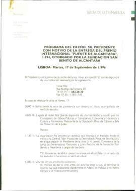 Programa cronológico de RODRÍGUEZ IBARRA, Juan Carlos, con motivo de la entrega del Premio Intern...