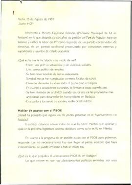 Notas para el Diario HOY, sobre la entrevista de CAYETANO ROSADO, Moisés por la Universidad Inter...