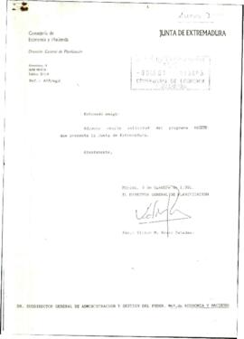 Carta de BRAVO CAÑADAS, Víctor Manuel, para LÁZARO ARAUJO, Laureano, cuyo asunto trata del adjunt...