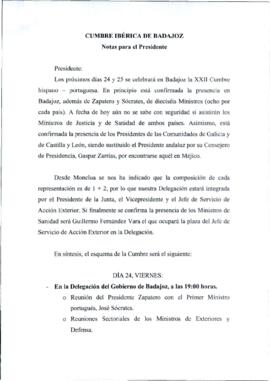 Notas para RODRÍGUEZ IBARRA, Juan Carlos, con motivo de de la celebración el XXII Cumbre hispano-...